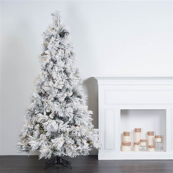 Vickerman 12-ft x 72-in Flocked Atka Pine Slim Artificial Christmas Tree w/ 2550 Warm White LED lights and 2500 Tips