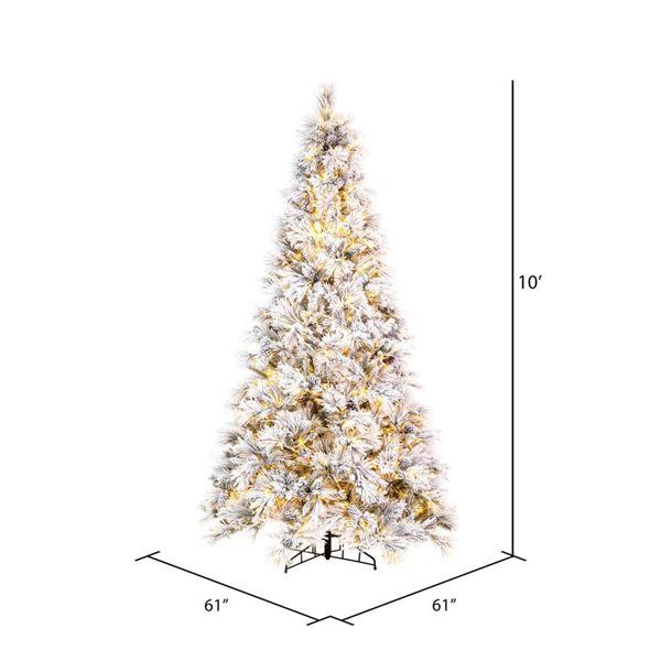 Vickerman 10-ft x 61-in Flocked Atka Pine Full Artificial Christmas Tree w/ 1700 Colour-Changing LED Lights