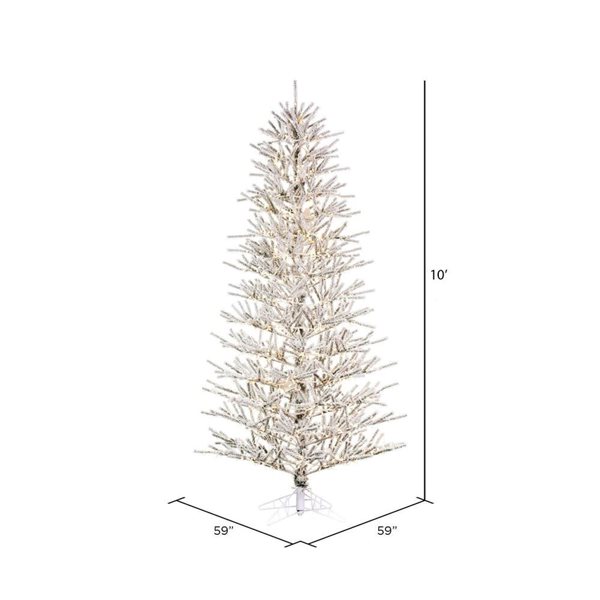 Vickerman 10-ft x 59-in Flocked Pistol Pine Slim Artificial Christmas Tree w/ 2500 Warm White LED Lights