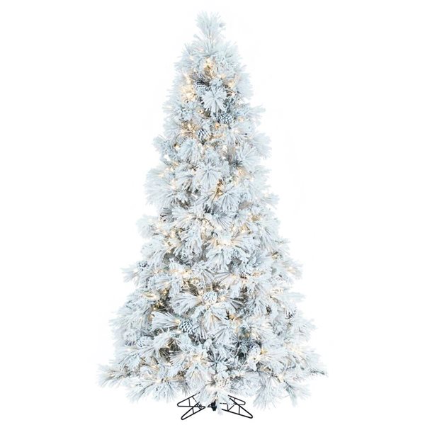 Vickerman 10-ft x 63-in Flocked Atka Pine Slim Artificial Christmas Tree w/ 1700 Warm White LED lights and 1565 Tips