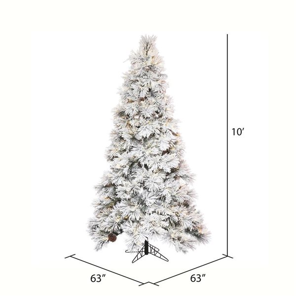 Vickerman 10-ft x 63-in Flocked Atka Pine Slim Artificial Christmas Tree w/ 1700 Warm White LED lights and 1565 Tips