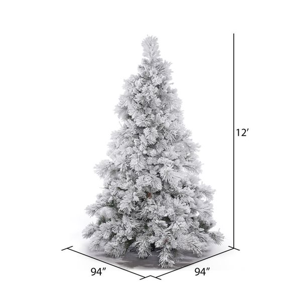 Vickerman 12-ft x 94-in Flocked Alberta Pine Full Unlit Artificial Christmas Tree w/ 3328 PVI Tips and 197 Pine Cones