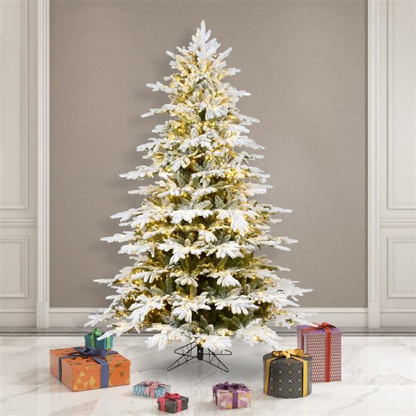 Vickerman 10-ft x 74-in Flocked Kamas Fir Full Artificial Christmas Tree w/ 2700 Warm White LED Lights