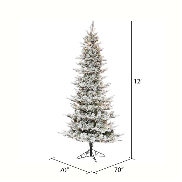 Vickerman 12-ft x 70-in Flocked Kiana Pine Full Artificial Christmas Tree w/ 3400 Warm White LED Lights and 4689 Tips