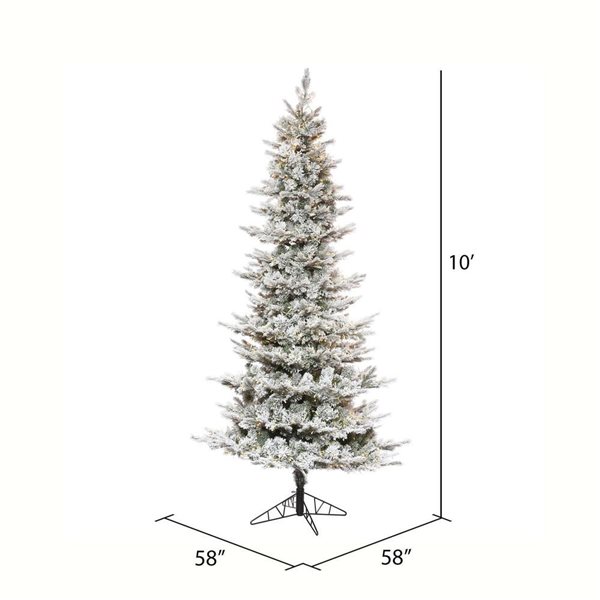 Vickerman 10-ft x 58-in Flocked Kiana Pine Full Artificial Christmas Tree w/ 2300 Warm White LED Lights and 3079 Tips