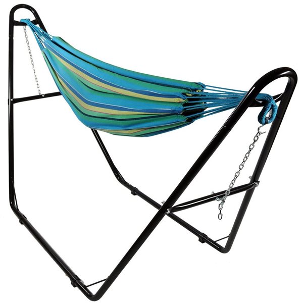 Sunnydaze Decor Green 2-Person Cotton Hammock w/ Universal Steel Stand