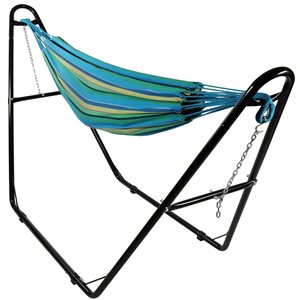 Sunnydaze Decor Green 2-Person Cotton Hammock w/ Universal Steel Stand