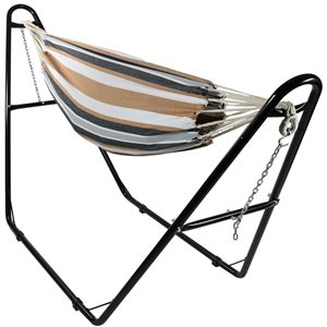 Sunnydaze Decor Light Brown 2-Person Fabric Hammock w/ Universal Steel Stand