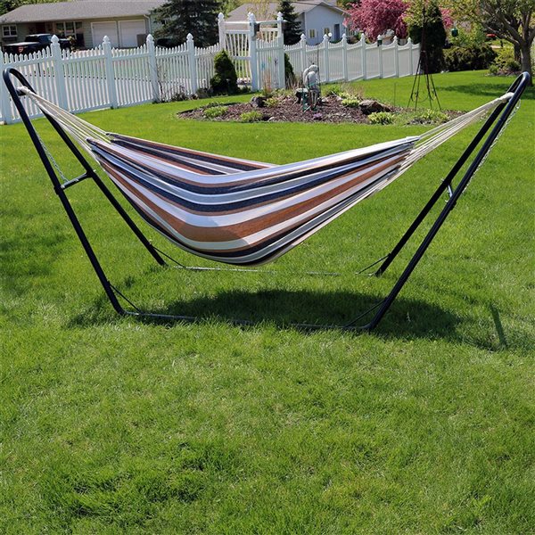 Sunnydaze Decor Light Brown 2-Person Fabric Hammock w/ Universal Steel Stand