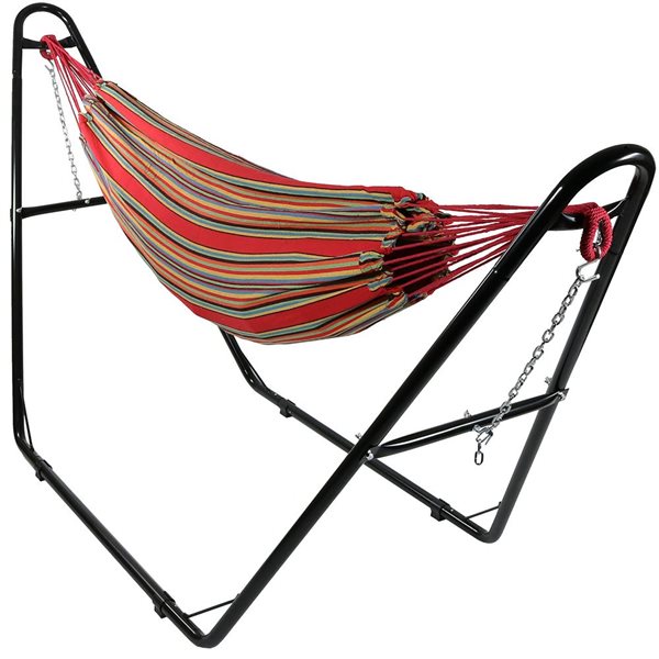 Sunnydaze Decor Orange 2-Person Cotton Hammock w/ Universal Steel Stand