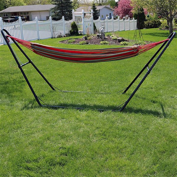 Sunnydaze Decor Orange 2-Person Cotton Hammock w/ Universal Steel Stand