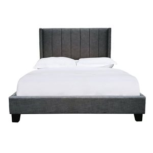 HomeTrend Clara Dark Grey King Upholstered Platform Bed w/ Headboard