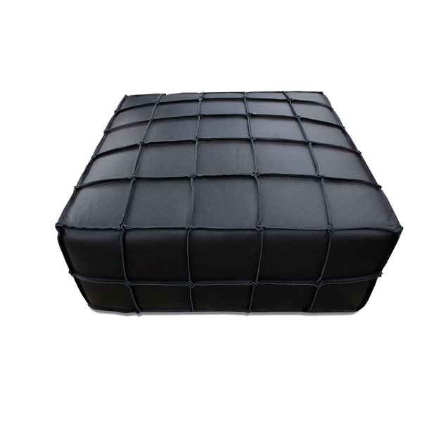 Pouf Bahia HomeTrend carré 35 po l. noir en cuir véritable