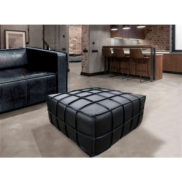 HomeTrend Bahia Square 35-in W Black Leather Ottoman