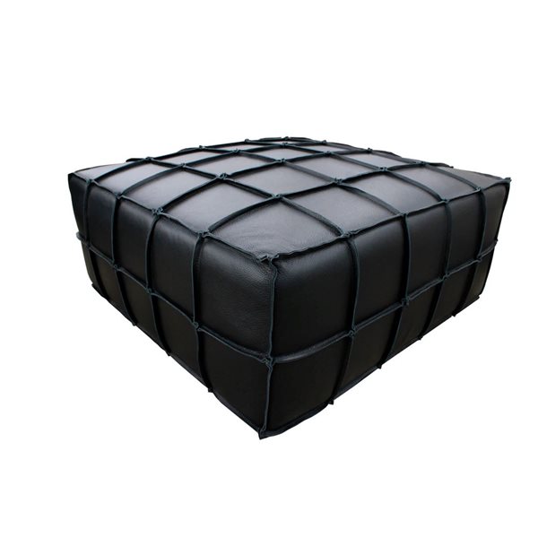 HomeTrend Bahia Square 35-in W Black Leather Ottoman