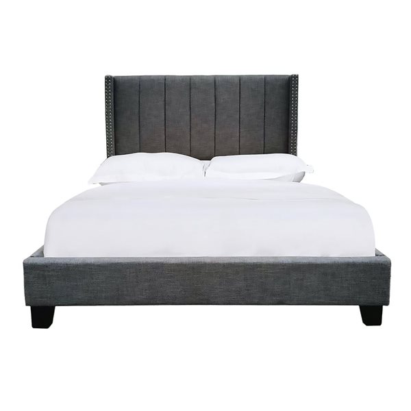 HomeTrend Clara Dark Grey Full Upholstered Platform Bed w/ Headboard