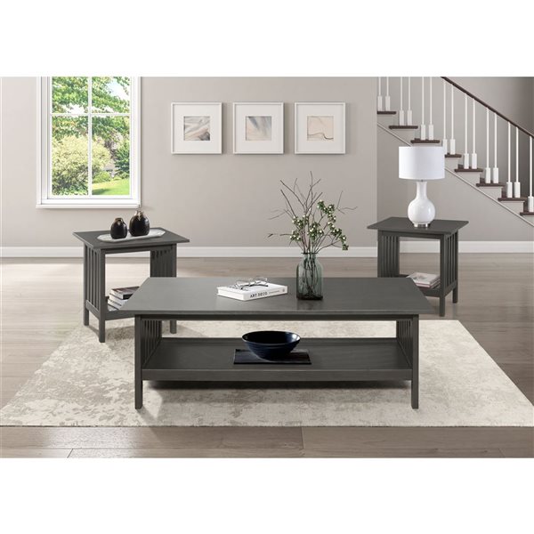 HomeTrend 3-Piece Grey Wood Coffee and End Table Set