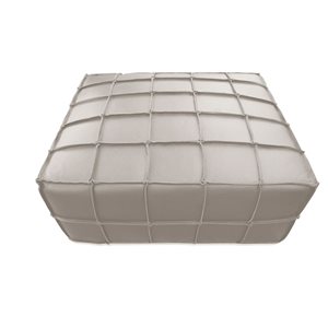 Pouf Bahia HomeTrend carré 35 po l. gris pâle en cuir véritable