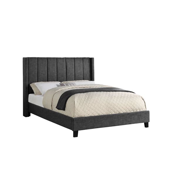 HomeTrend Clara Dark Grey Queen Upholstered Platform Bed w/ Headboard