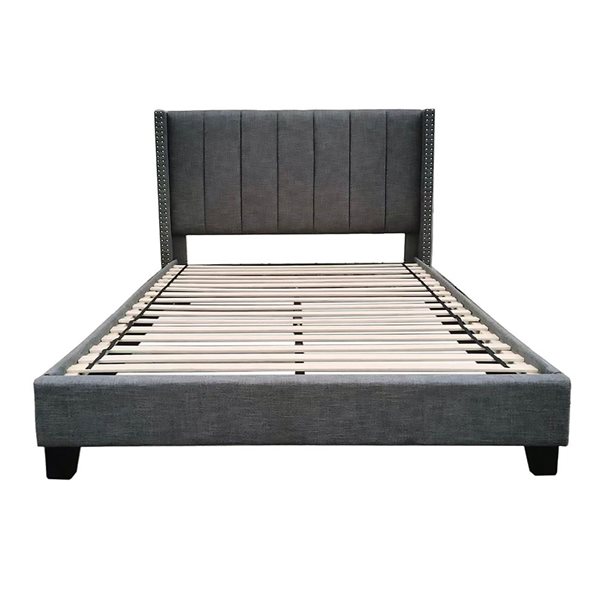 HomeTrend Clara Dark Grey Queen Upholstered Platform Bed w/ Headboard