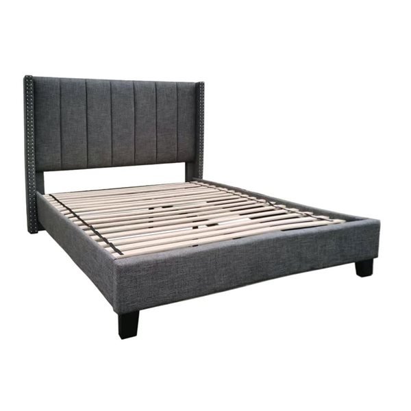 HomeTrend Clara Dark Grey Queen Upholstered Platform Bed w/ Headboard