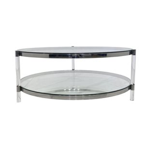 Table basse ronde Kater TAKE ME HOME 17 h. x 43 po l. dessus en verre et cadre argent