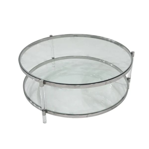 TAKE ME HOME Kater Glass Top Round 17 H x 43-in W Silver Coffee Table