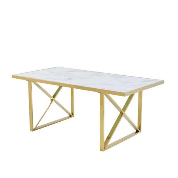 TAKE ME HOME Gurrola White Faux Marble 30 H x 72 W x 36-in L Fixed Dining Table w/ Gold Frame