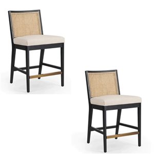 TAKE ME HOME Ayansh Cane 2-Pack Black Upholstered Armless 27-in H Bar Stool