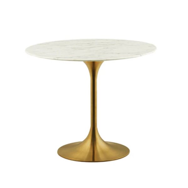 TAKE ME HOME Brett White Faux Marble Round 30 H x 36-in W Fixed Table w/ Brass Pedestal