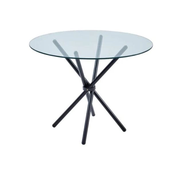 Table de salle à manger ronde Dewess 39 l. x 30 po h. fixe dessus en verre et socle noir