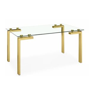 TAKE ME HOME Amro Roca Glass Top Gold Legs 30 H x 59 W x 36-in L Fixed Dining Table