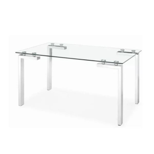 TAKE ME HOME Amro Roca Glass Top Silver Legs 30 H x 59 W x 36-in L Fixed Dining Table