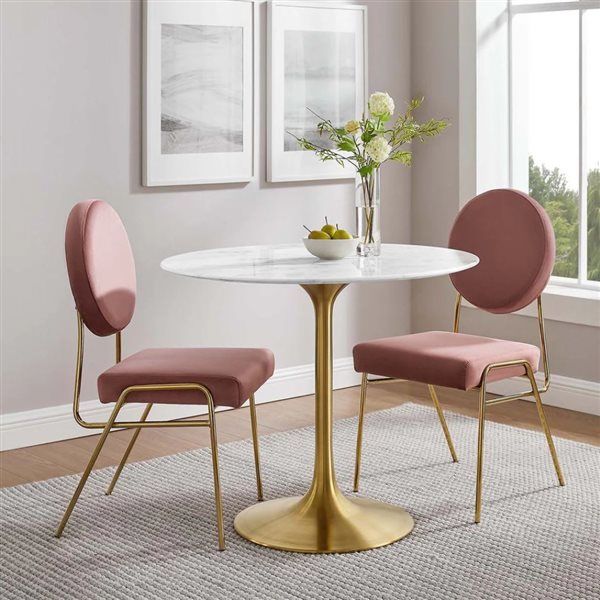 TAKE ME HOME Brett White Faux Marble Round 30 H x 32-in W Fixed Table w/ Brass Pedestal