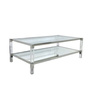 Table basse Ocea TAKE ME HOME 29 p. x 17 h. x 50 po l. dessus en verre et cadre argent