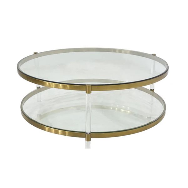 Table basse ronde Kater TAKE ME HOME 17 h. x 43 po l. dessus en verre et cadre or