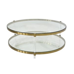 Table basse ronde Kater TAKE ME HOME 17 h. x 43 po l. dessus en verre et cadre or