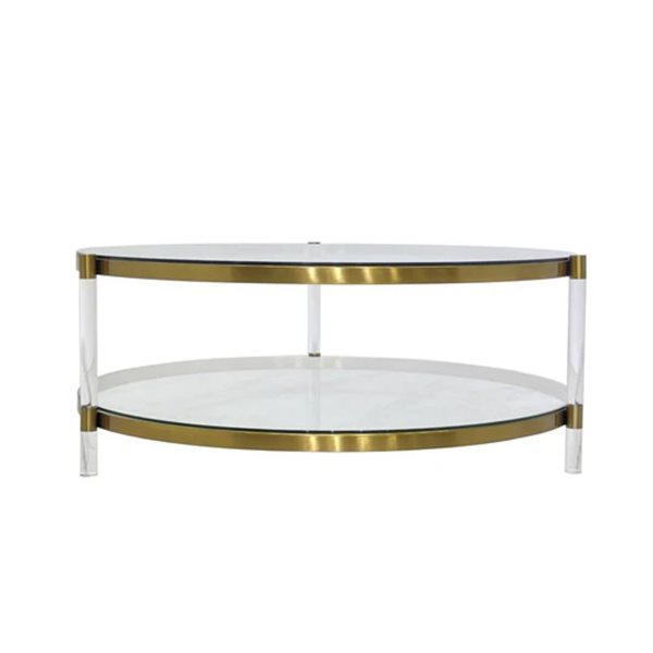 TAKE ME HOME Kater Glass Top Round 17 H x 43-in W Gold Coffee Table