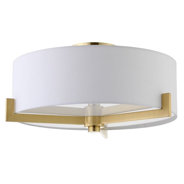 Hailey Home Hamlin 17-in W Brass 2-Light Semi Flush Mount Light w/ Fabric Shade