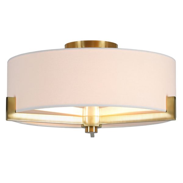 Hailey Home Hamlin 17-in W Brass 2-Light Semi Flush Mount Light w/ Fabric Shade