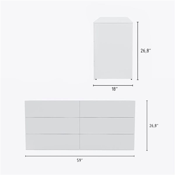 Nexera James 59 W x 18 D x 26.8-in H White MDF/Particleboard Contemporary 6-Drawer Dresser