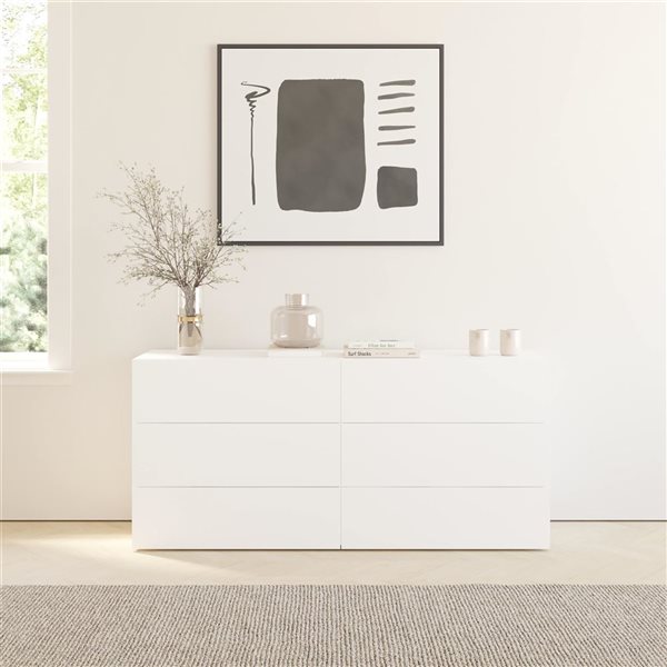 Nexera James 59 W x 18 D x 26.8-in H White MDF/Particleboard Contemporary 6-Drawer Dresser