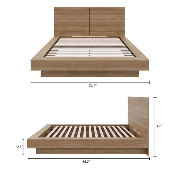 Nexera Napa 71.1 W x 86.2-in L Brown Oak Queen-Size Platform Bed with Headboard