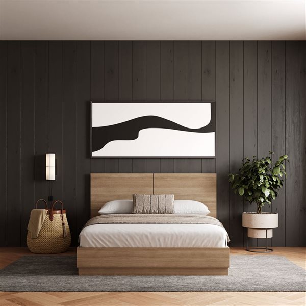 Nexera Milano Brown Oak Full-Size Platform Bed with Headboard