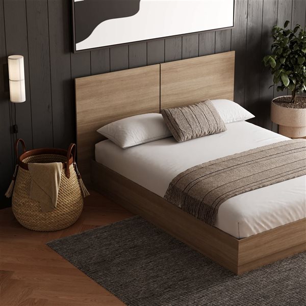 Nexera Milano Brown Oak Full-Size Platform Bed with Headboard