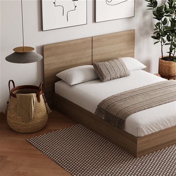 Nexera Milano Brown Oak Full-Size Platform Bed with Headboard
