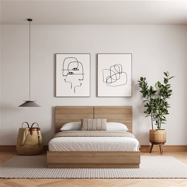 Nexera Milano Brown Oak Full-Size Platform Bed with Headboard