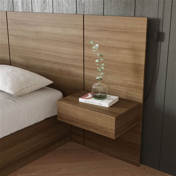 Nexera Milano Brown Oak Particleboard/MDF Modern Floating Nightstand with Extension Panel - Set of 2