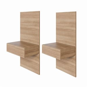Ensemble de 2 tables de nuit flottantes Nexera Milano chêne brun moderne en MDF avec panneau d'extension