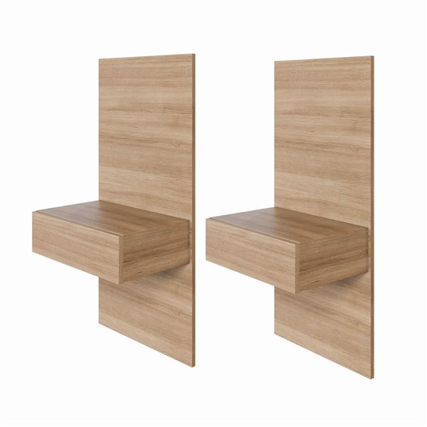 Nexera Milano Brown Oak Particleboard/MDF Modern Floating Nightstand with Extension Panel - Set of 2
